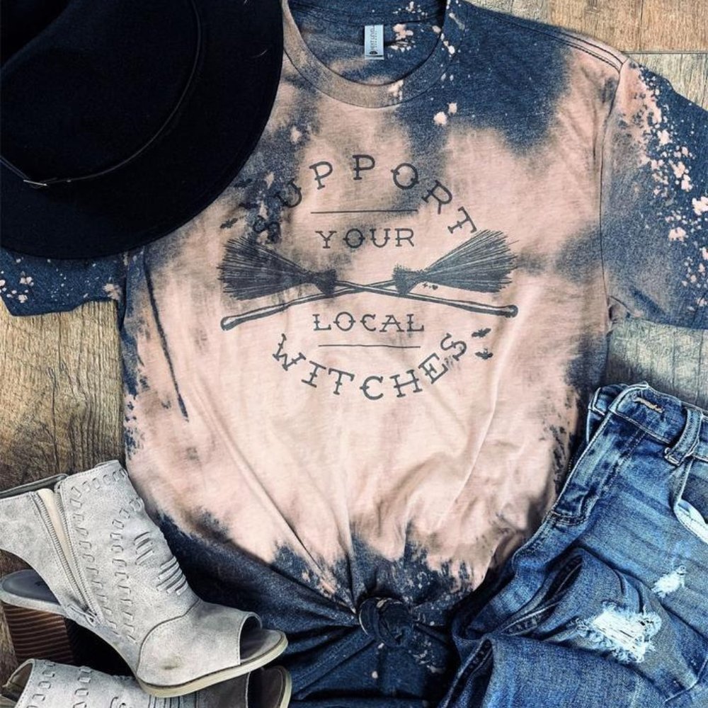 Bleached Graphic Tee - "Support Your Local Witches"